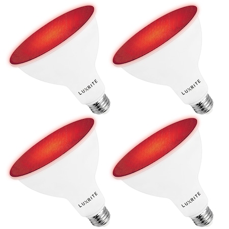 Luxrite PAR38 LED Red Light Bulb 8W 45W Equivalent Damp Rated UL Listed E26 Medium Base, 4PK LR31640-4PK